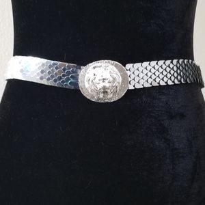 Women's Silver belt with Lion face buckle small